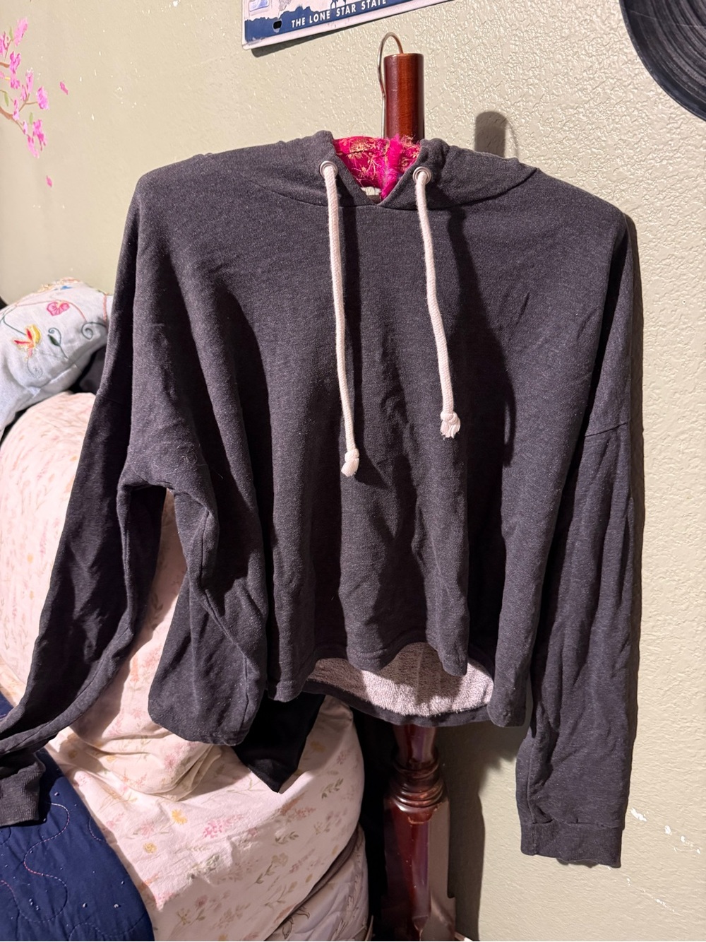 H&M Dark Charcoal Gray Scoop Neck Hoodie Sweater